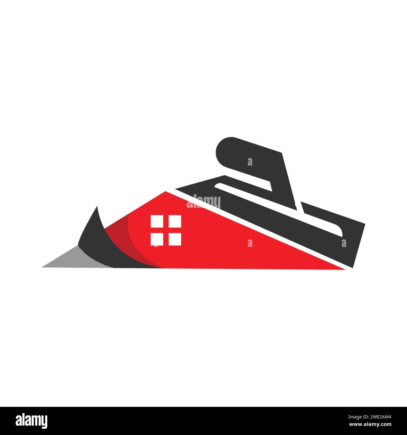 Moderno logo decorativo Vector. Logo interno ed esterno con cazzuola in gesso e vettoriale di design della casa Illustrazione Vettoriale