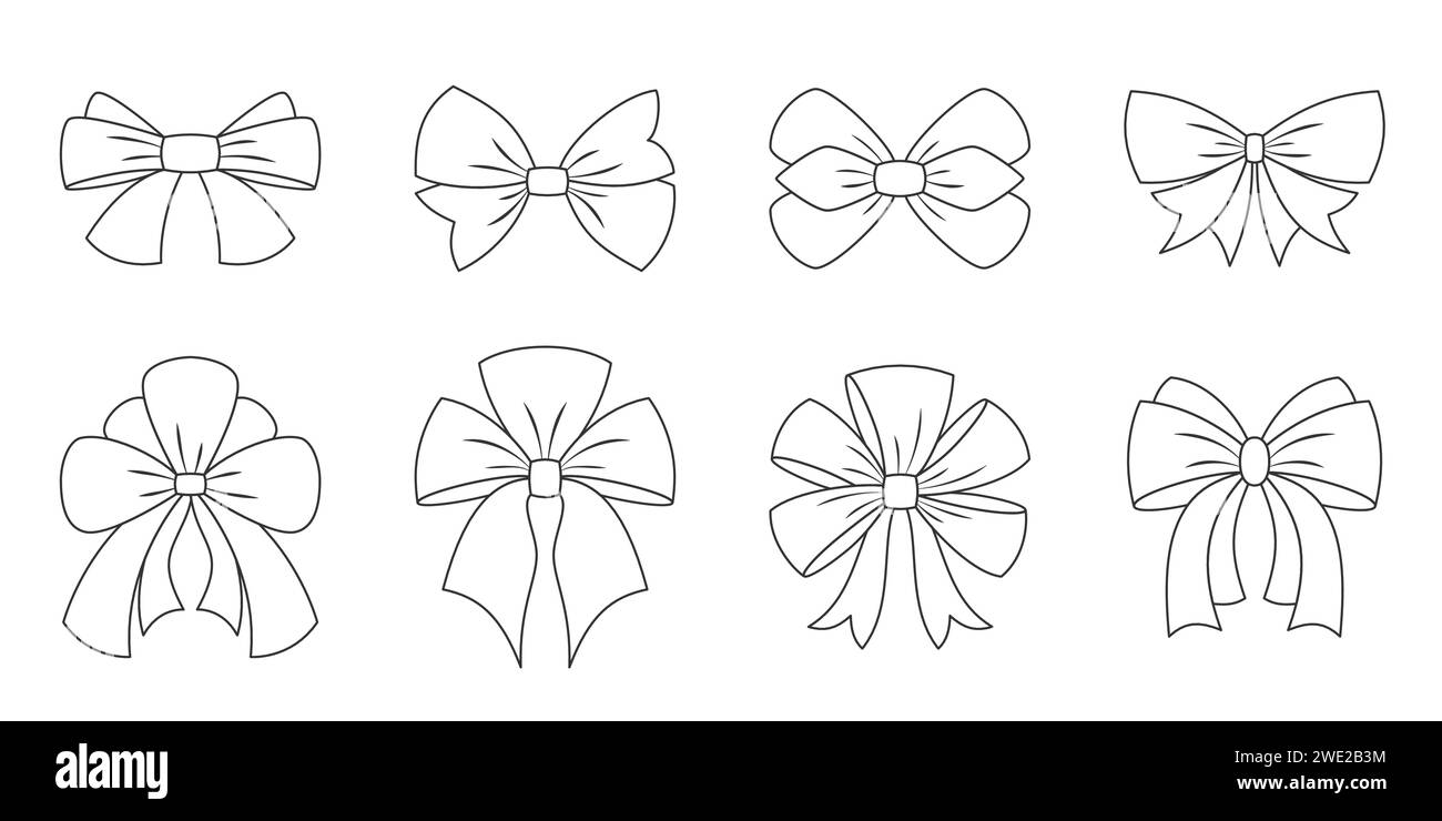 Set di nastri per feste natalizie con fiocco nero. Decorazione corsa modificabile evento presente segno attenzione diversa forma di cravatta arredamento camera prodotto matrimonio vacanza elemento imballaggio valentine isolato Illustrazione Vettoriale