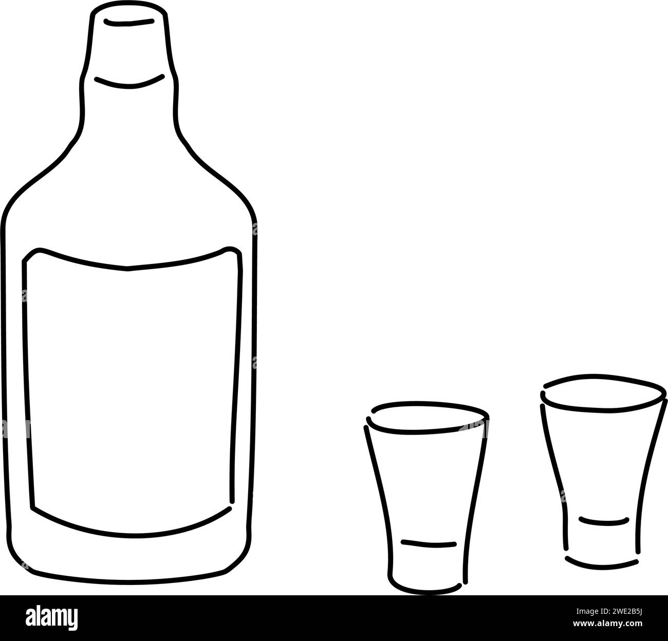 Immagine di due persone che bevono whisky in un bicchiere da shot, semplice illustrazione del disegno a linee, illustrazione vettoriale Illustrazione Vettoriale
