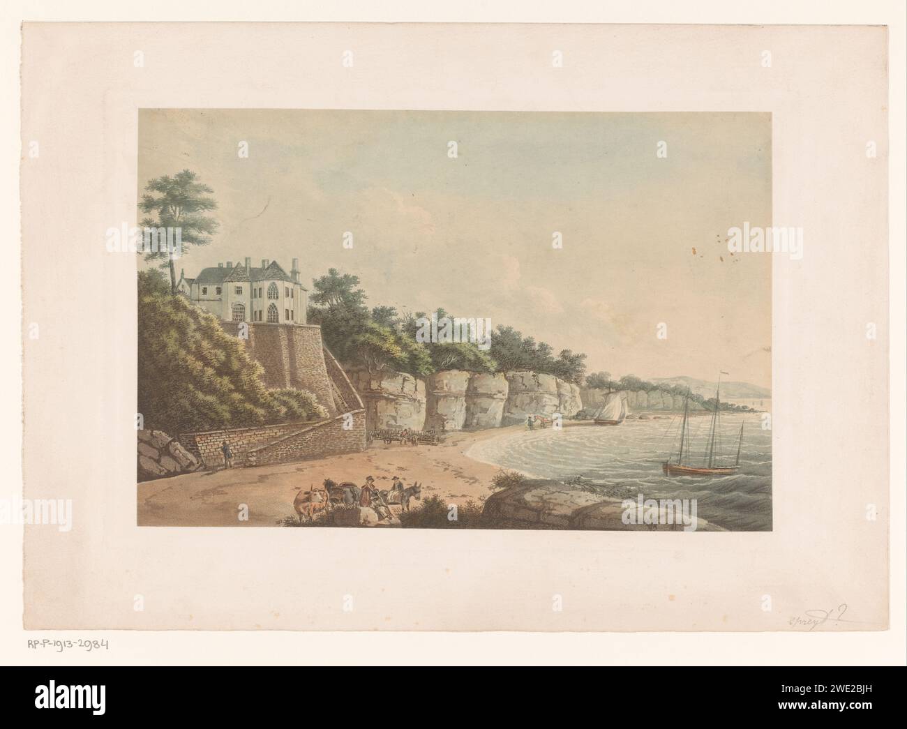 Paesaggio costiero, Anonymous, 1830 - 1913 stampa costa cartaria belga Foto Stock