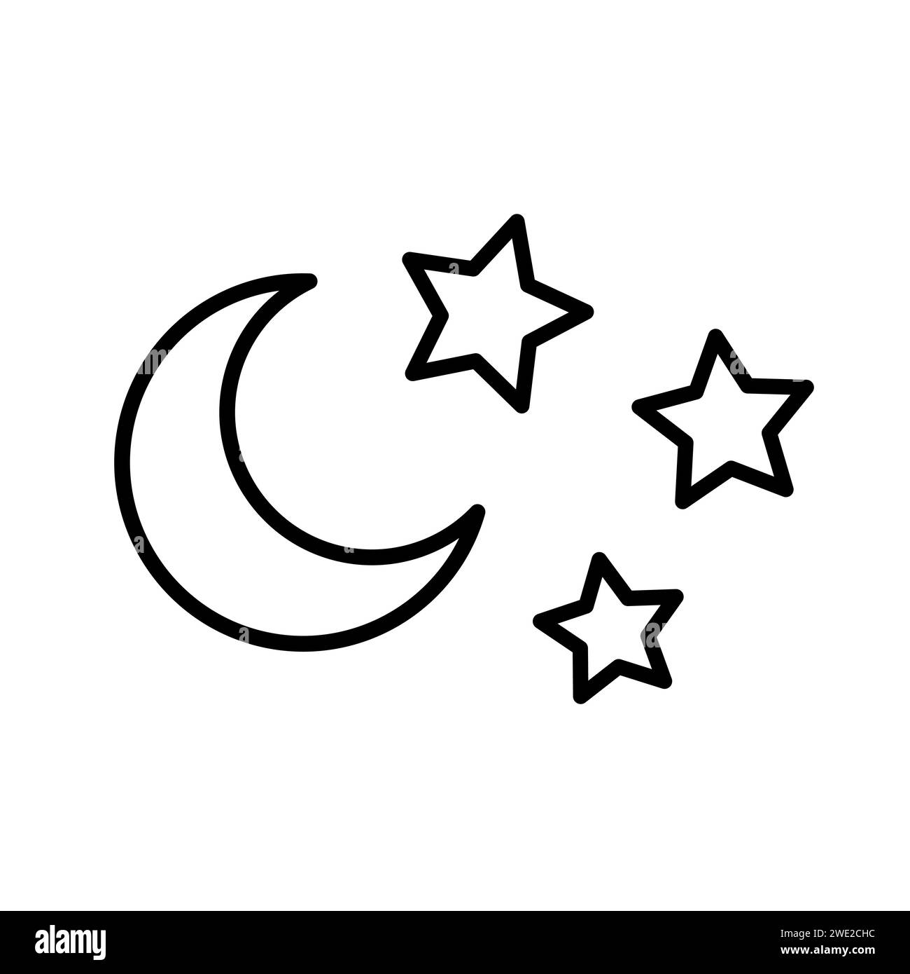 Icona della linea Luna e stelle in piano. Simbolo della notte Illustrazione Vettoriale