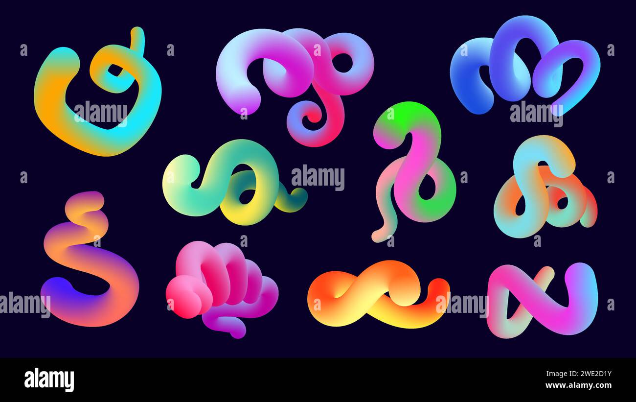 Forme curve colorate liquide. Tratti moderni astratti con forme e forme diverse, pennellate dinamiche fluide e creative. Insieme isolato dal vettore Illustrazione Vettoriale