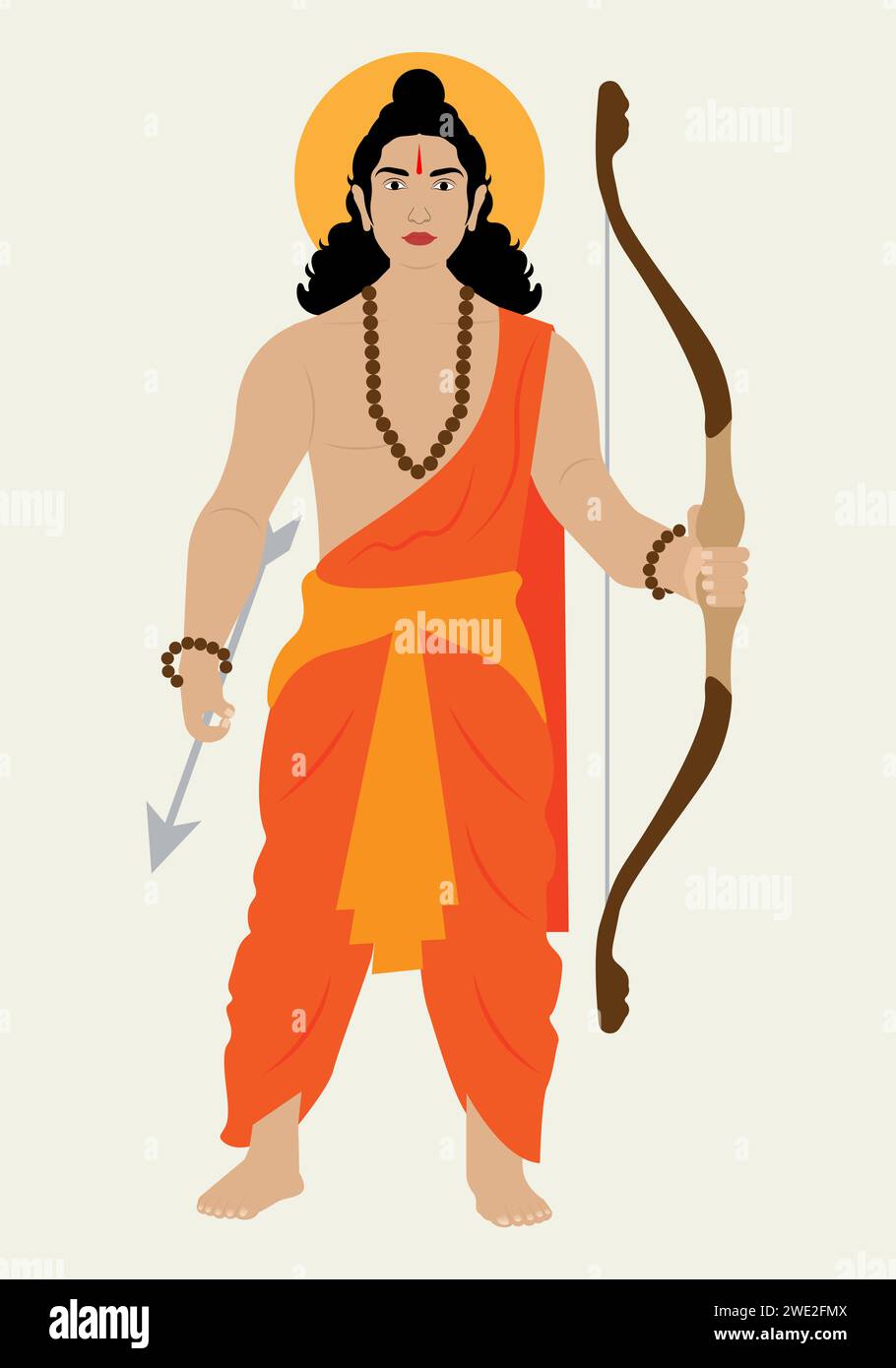 Illustrazione di Lord RAM con vestito di zafferano che tiene Sharanga (arco). Illustrazione Vettoriale