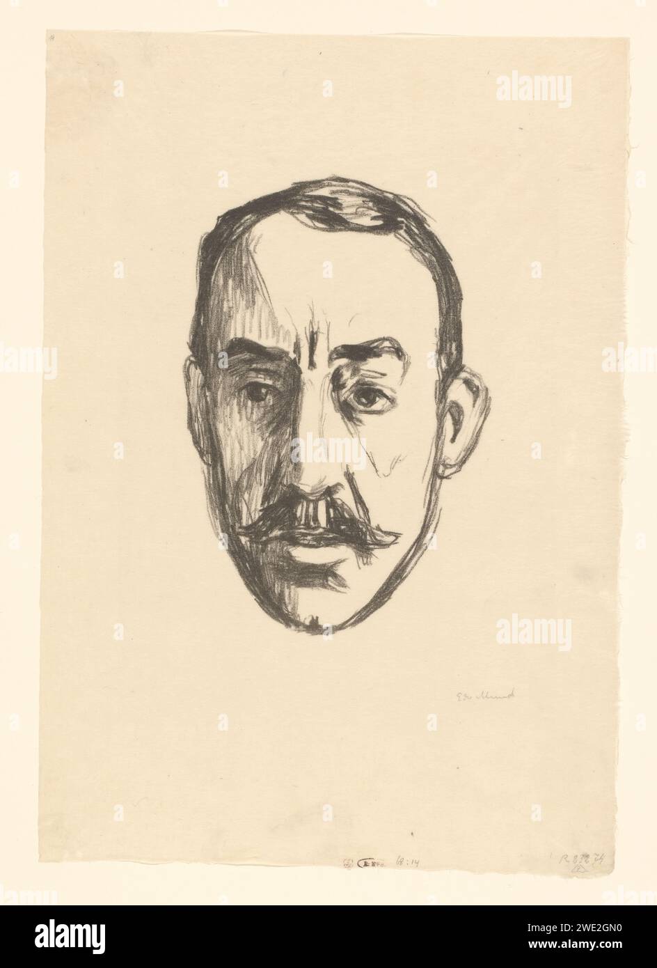 Ritratto di Henry van de Velde, Edvard Munch, stampa del 1906 Kop dell'architetto belga e artista decorativo Henry van de Velde (1863-1957), visto dal fronte. Munch incontrò Van de Velde a Weimar, dove diresse un'accademia d'arte. Persone storiche di carta giapponese (carta fatta a mano). ritratto, autoritratto dell'architetto Foto Stock