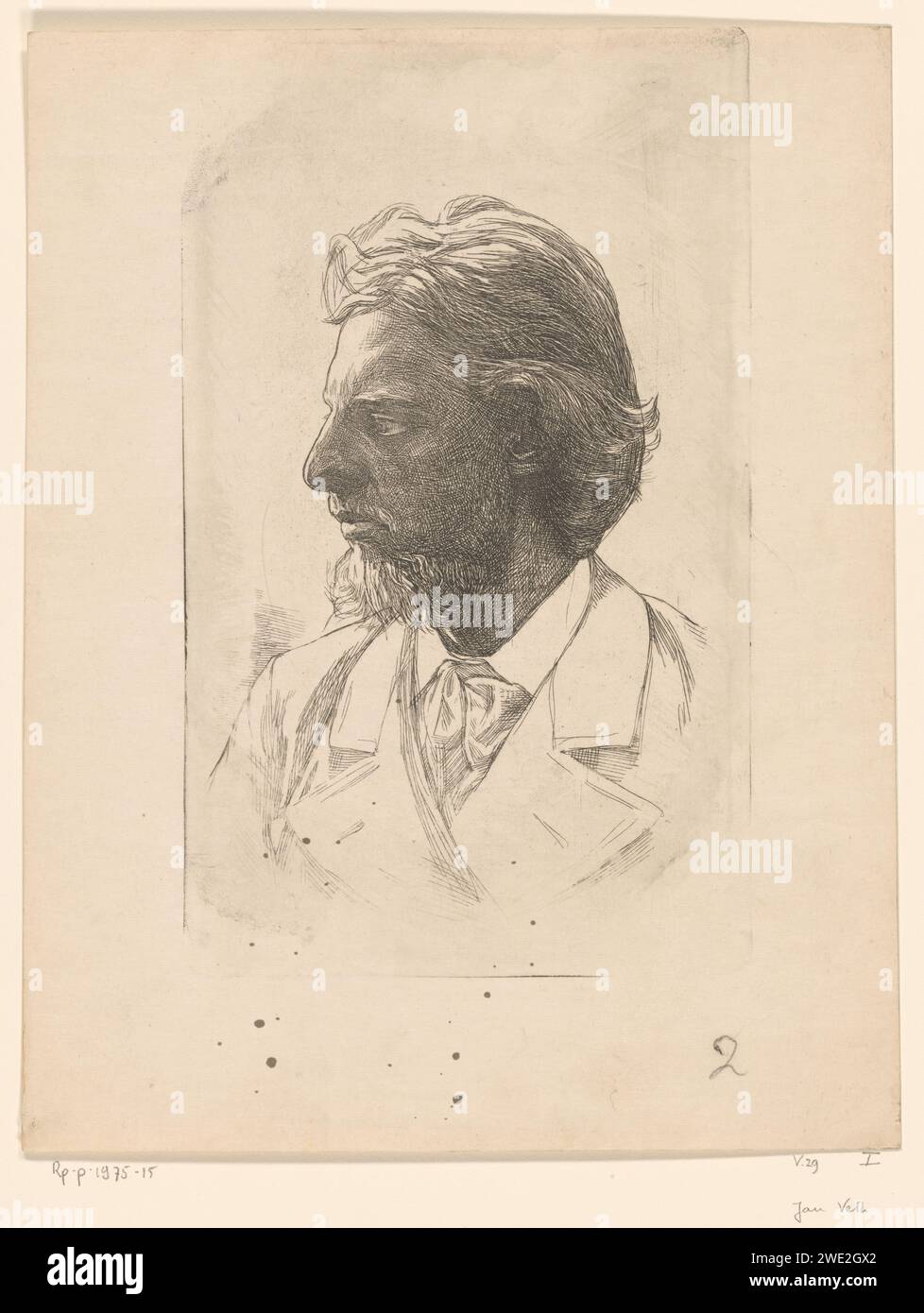 Ritratto di Jacques Perk, Jan Veth, carta stampata del 1887 incisione di persone storiche. scrittore, poeta, autore Foto Stock