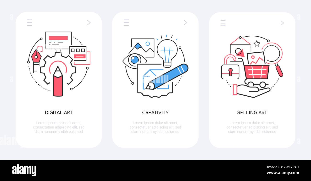 Arte digitale e creatività: Set di banner in stile line design Illustrazione Vettoriale