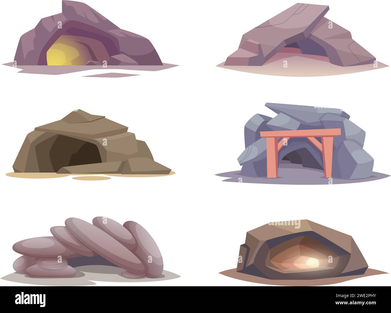 Grotta. Ingresso in montagna roccia terreno antico esatta grotta vettoriale in stile cartoni animati Illustrazione Vettoriale