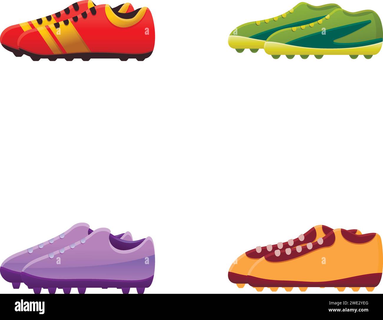 Le icone delle scarpe da calcio impostano il vettore dei cartoni animati. Varie scarpe da calcio. Attrezzature sportive Illustrazione Vettoriale