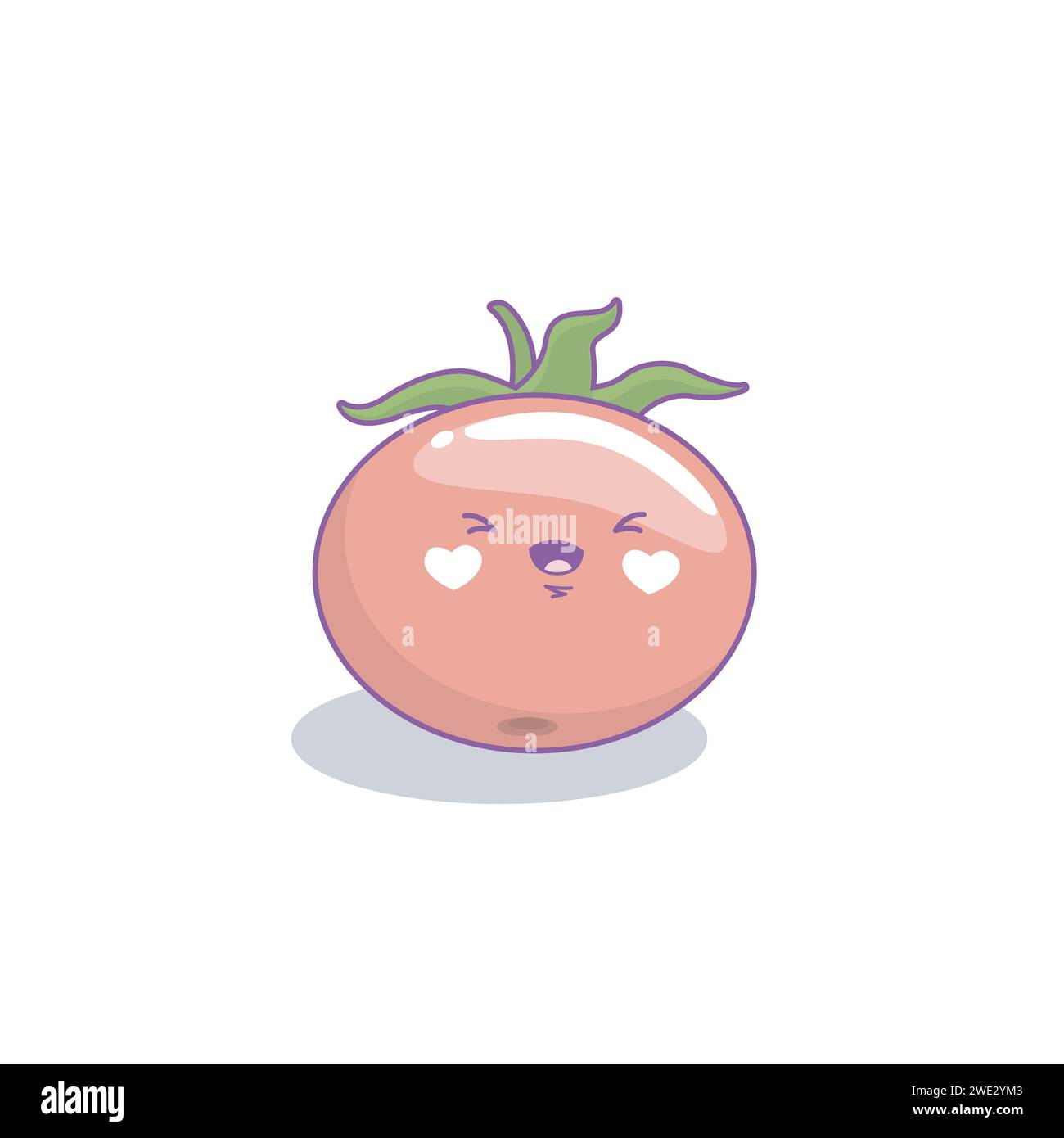 Simpatico cartoni animati di verdure di pomodoro in stile kawaii, mascotte di verdure di pomodoro su sfondo bianco illustrazione vettoriale Illustrazione Vettoriale