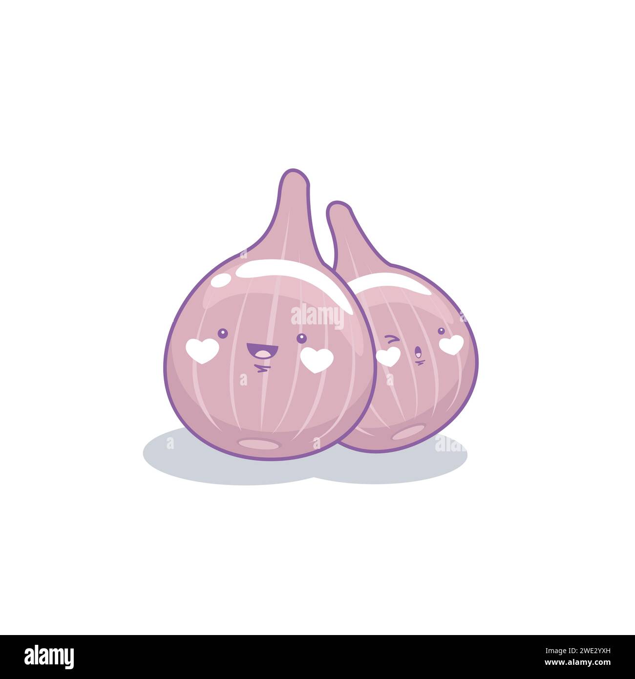 Simpatico cartone animato con cipolla rossa in stile kawaii, mascotte con cipolla vegetale su sfondo bianco illustrazione vettoriale Illustrazione Vettoriale