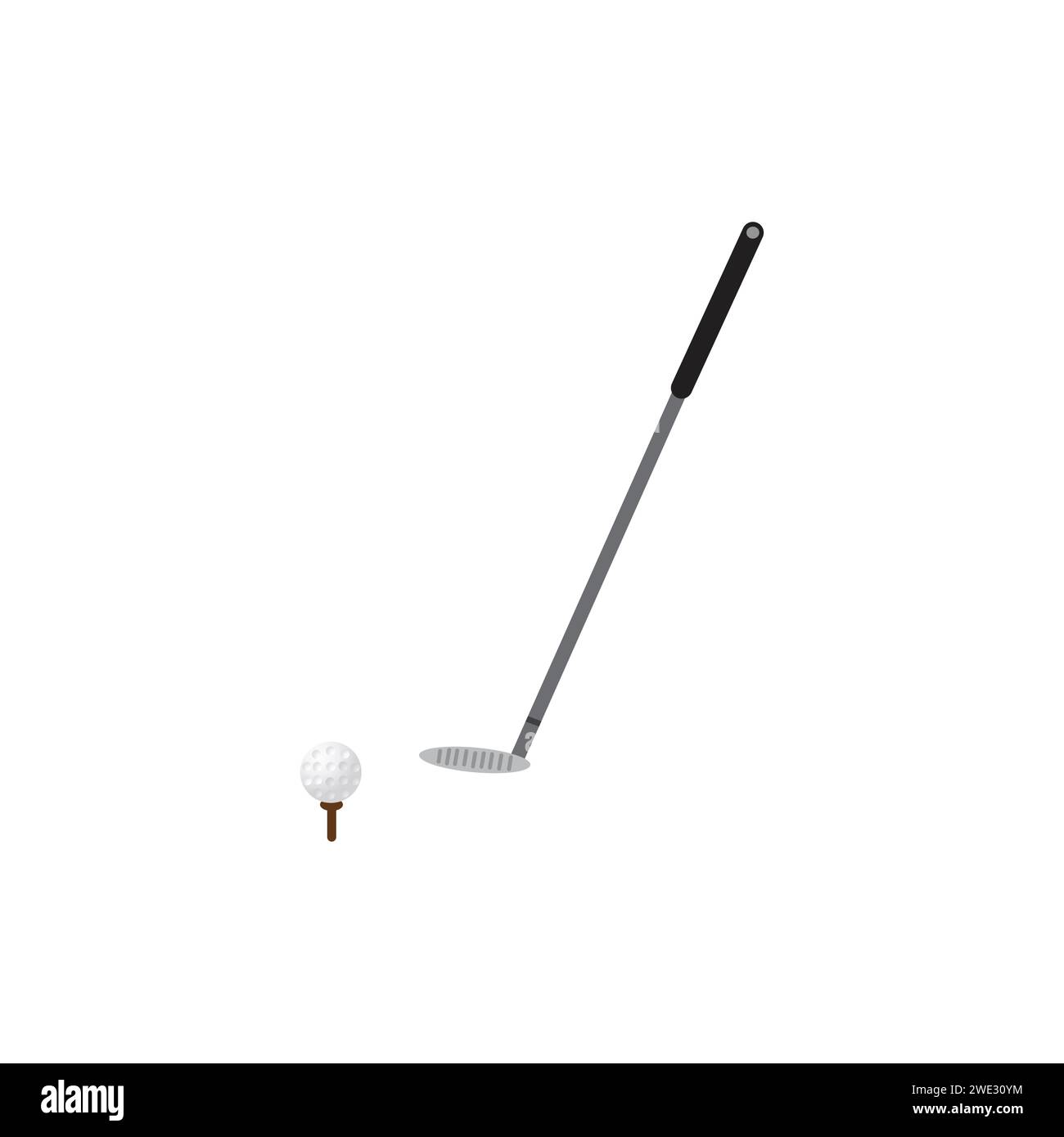 Simpatica e divertente icona del personaggio kawaii da golf con pallina e bastone isolata su sfondo bianco Illustrazione Vettoriale