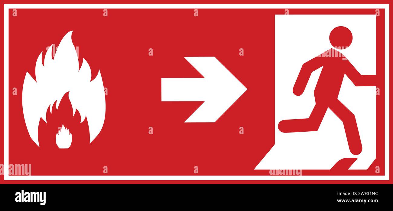 Segnale di uscita antincendio di emergenza, segnale di emergenza, uscita di emergenza, cartello di uscita di emergenza, segnale di uscita di emergenza rosso, segnale antincendio Illustrazione Vettoriale