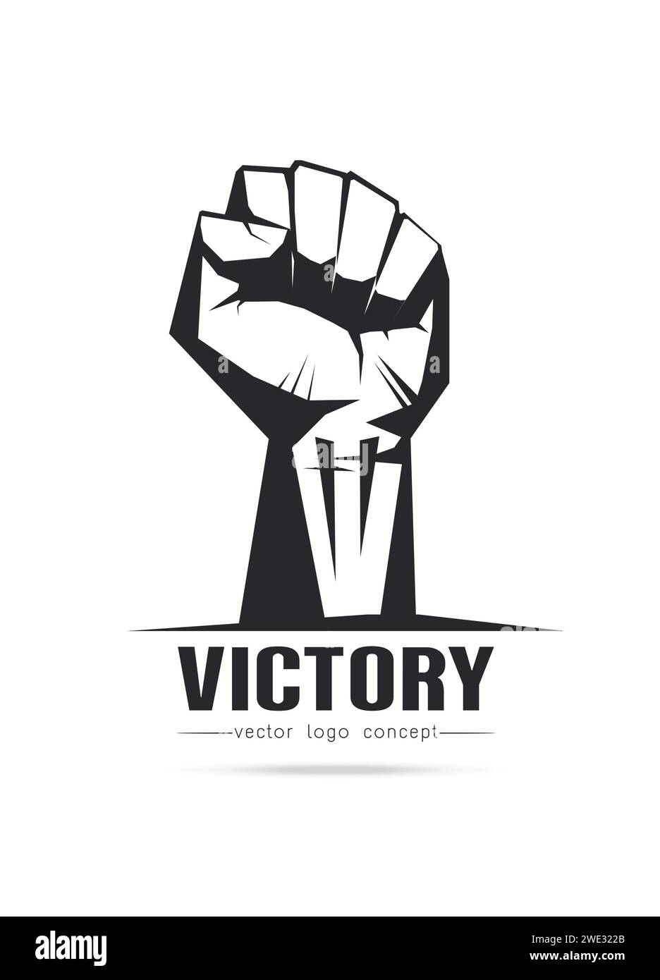 Immagine stilizzata del modello del logo Fist Victory per copertine, logo, poster, inviti su sfondo bianco illustrazione vettoriale Illustrazione Vettoriale