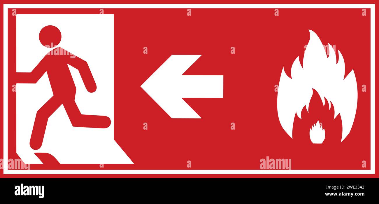 Segnale di uscita antincendio di emergenza, segnale di emergenza, uscita di emergenza, cartello di uscita di emergenza, segnale di uscita di emergenza rosso, segnale antincendio Illustrazione Vettoriale