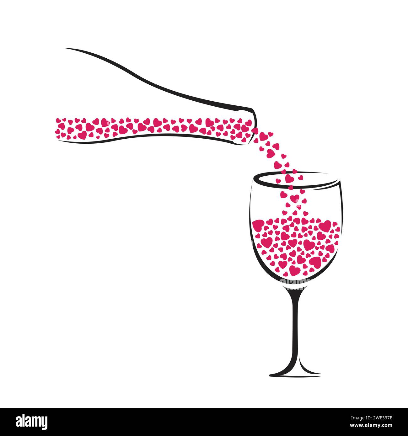 Bicchiere di vino e bottiglia di vino con illustrazione del vettore cardiaco. Illustrazione Vettoriale