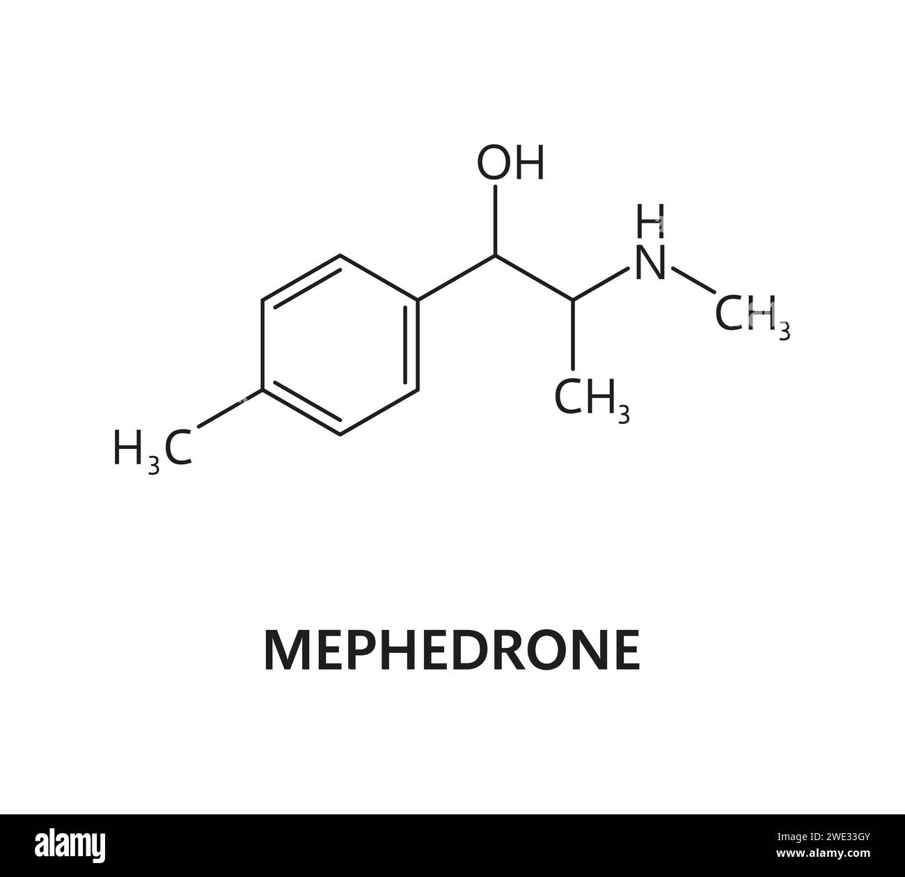 Formula molecolare del farmaco mefedrone e struttura chimica, modello vettoriale. Farmaco sintetico di stimolanti di anfetamine e catinone, mefedrone 4-MMC sostanza narcotica formula della struttura molecolare Illustrazione Vettoriale