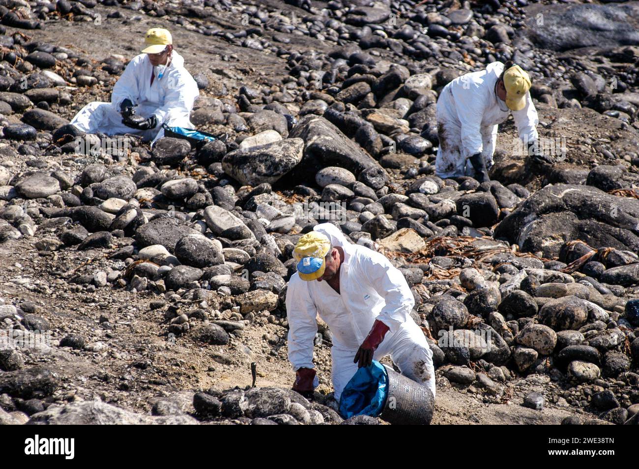 La fuoriuscita di petrolio è stata ripulita dopo il disastro petrolifero della Prestige, Galizia, Spagna Foto Stock