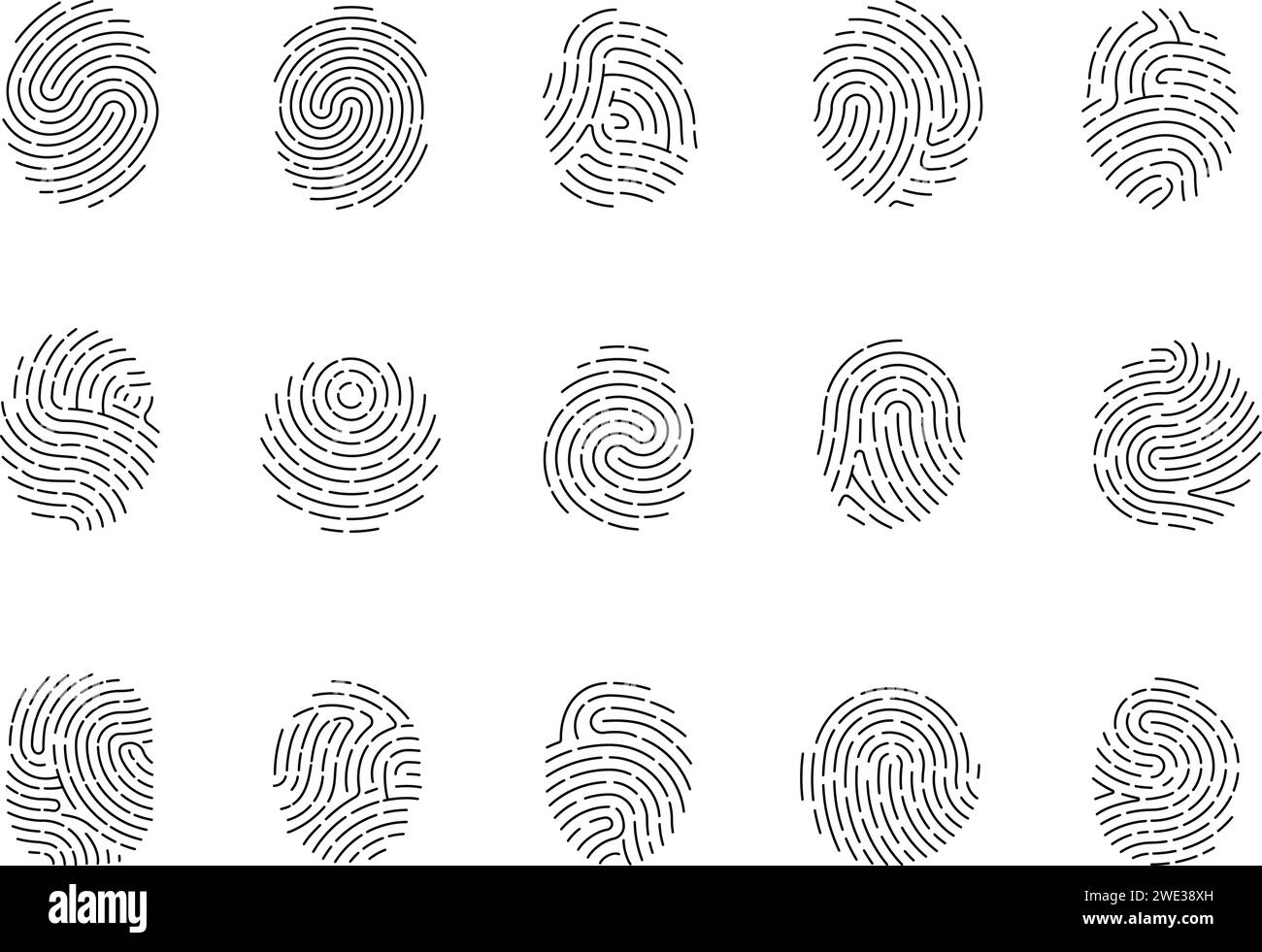 Impronta digitale della linea. Icone di impronte digitali isolate per id, indagini o servizi di sicurezza. Informazioni umane biometriche, impronta digitale discreta vettore Illustrazione Vettoriale