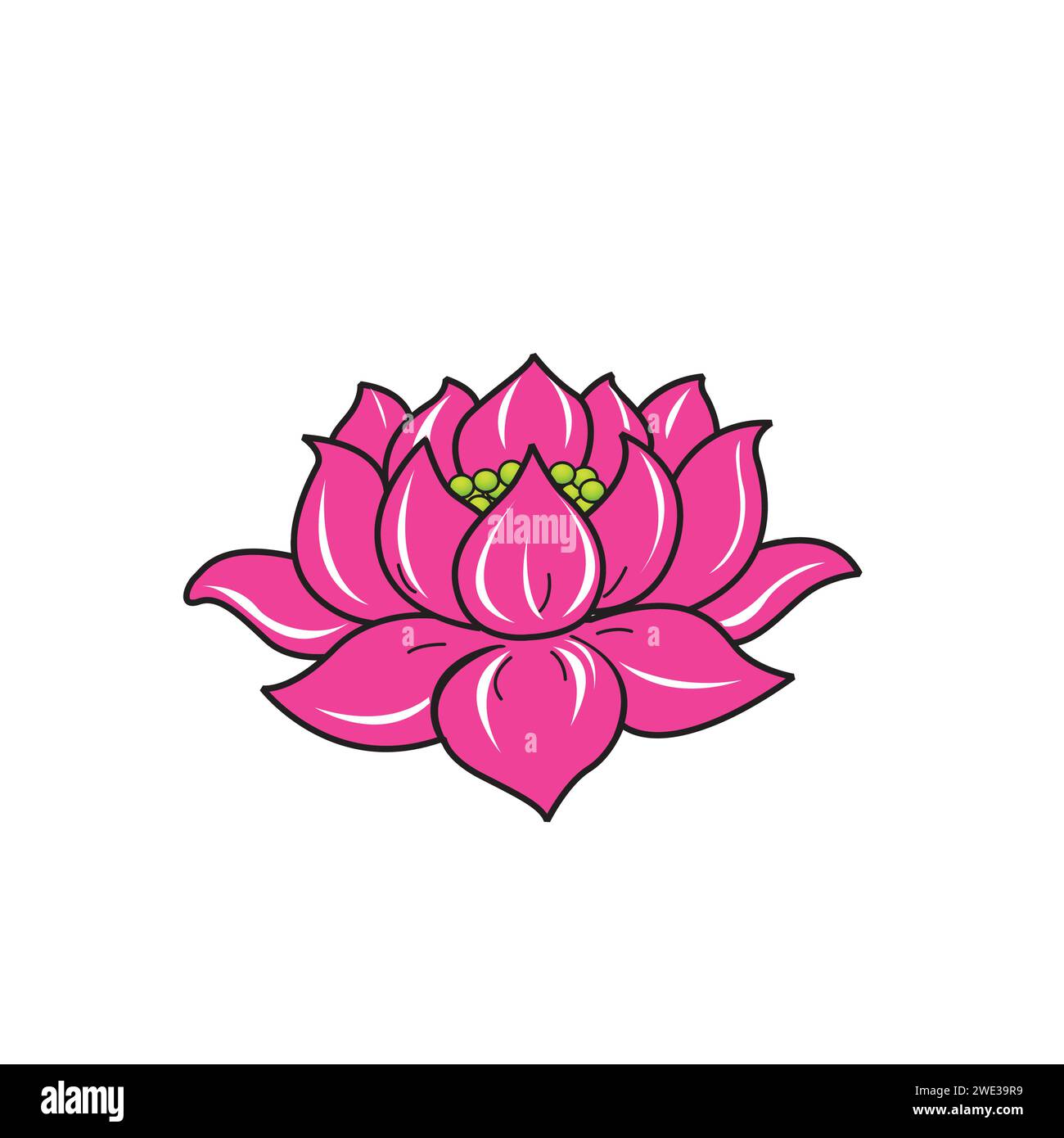 Icona di stile doodle dei cartoni animati con fiori di loto isolata su sfondo bianco illustrazione vettoriale Illustrazione Vettoriale