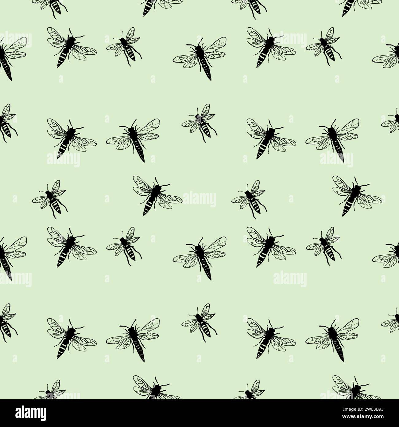motivo senza cuciture con le api . pattern su sfondo verde insetti, api nere e mosche. Stampa per bambini per abbigliamento e tessuti, per la stampa. Foto Stock