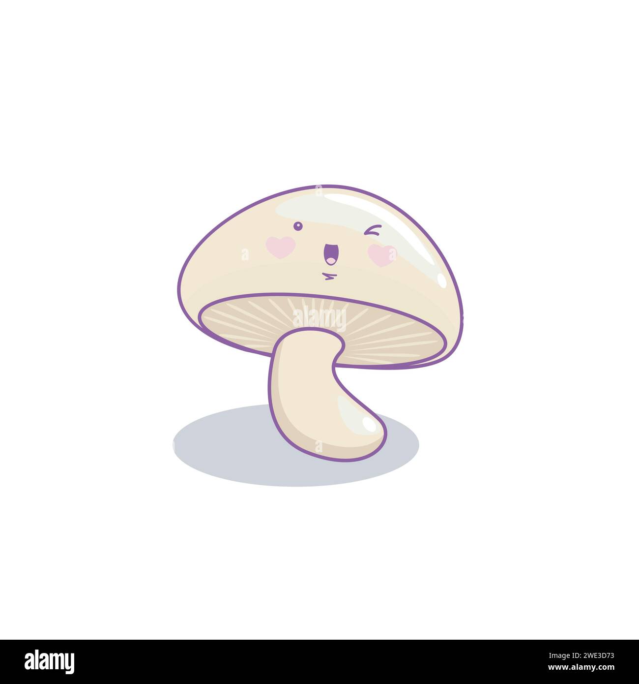 Simpatico e divertente cartone animato di verdure a fungo in stile kawaii, mascotte di verdure a fungo su sfondo bianco illustrazione vettoriale Illustrazione Vettoriale