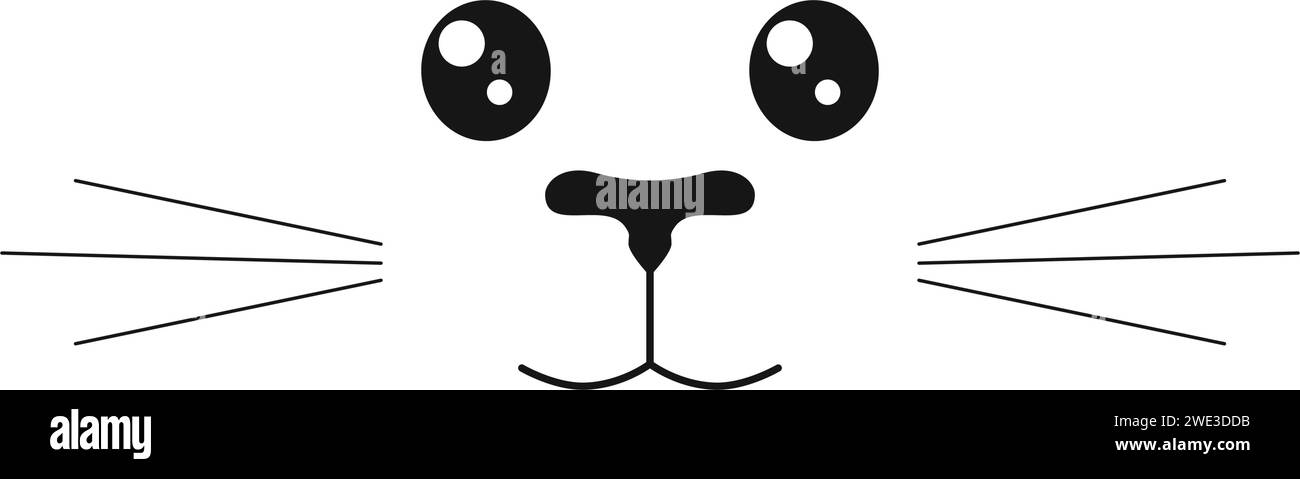 Coniglietto, cane o museruola gatto con occhi, naso, bocca e frusta. Mascherare gli elementi del costume. Cartellonistica per la cura degli animali domestici e il salone da bagno o il negozio di animali domestici. Illustrazione grafica vettoriale Illustrazione Vettoriale