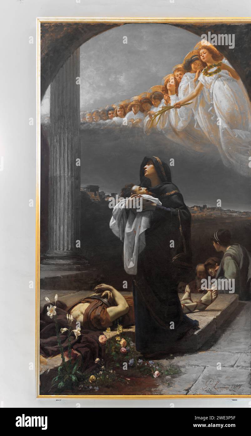 San grata raccoglie i resti di San Alessandro (dipinto da Ponzianao Loverini 1887); sala Sobieski, Musei Vaticani, Roma, Italia. Foto Stock