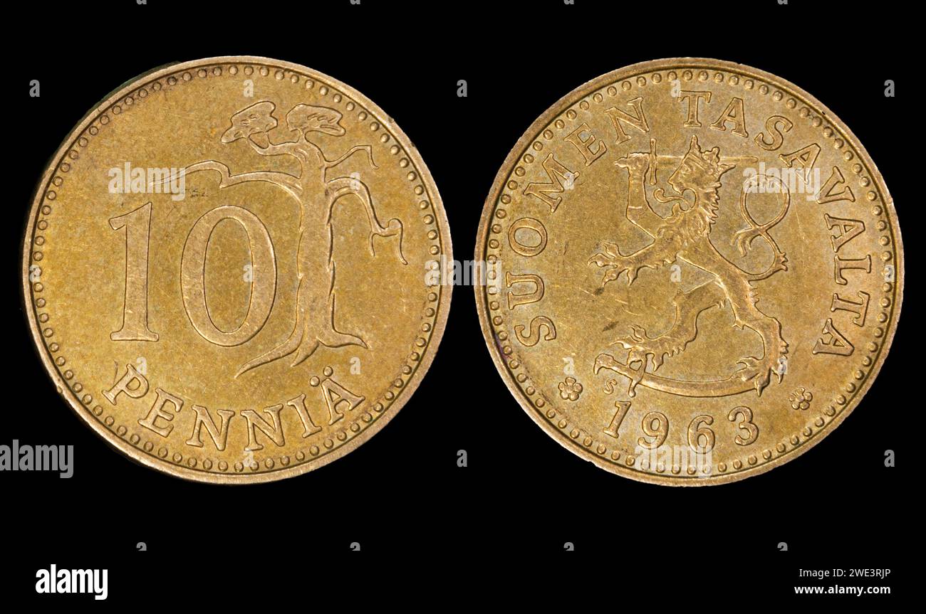 Due penny: Moneta da Marco finlandese, dieci penni Foto Stock