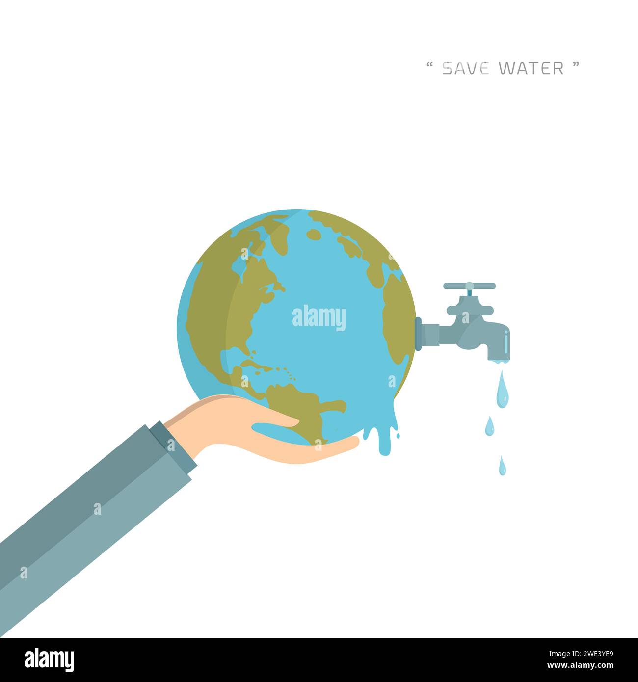 Giornata mondiale dell'acqua con rubinetto o rubinetto con una goccia d'acqua sulla terra e risparmiare acqua testo illustrazione del design vettoriale Illustrazione Vettoriale