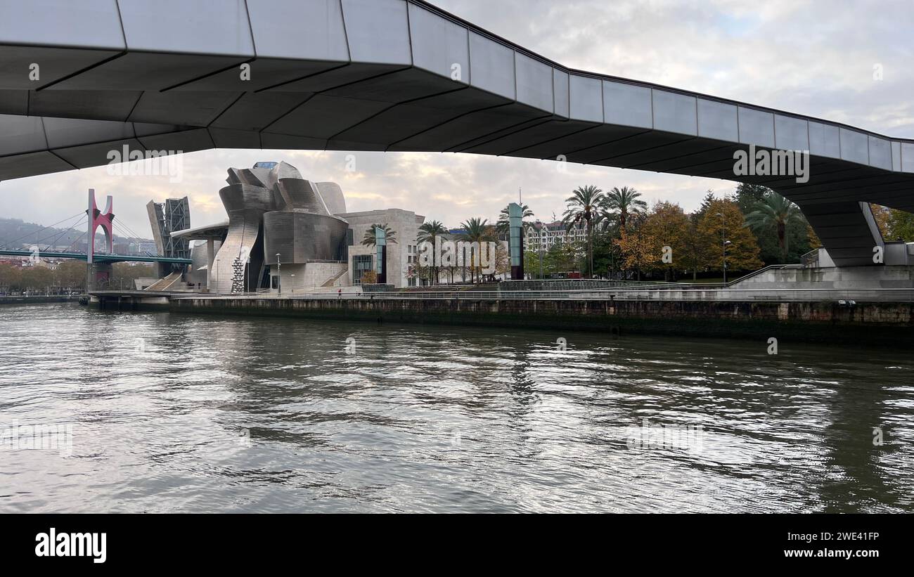 Estuario di Bilbao con il museo Guggenheim Foto Stock