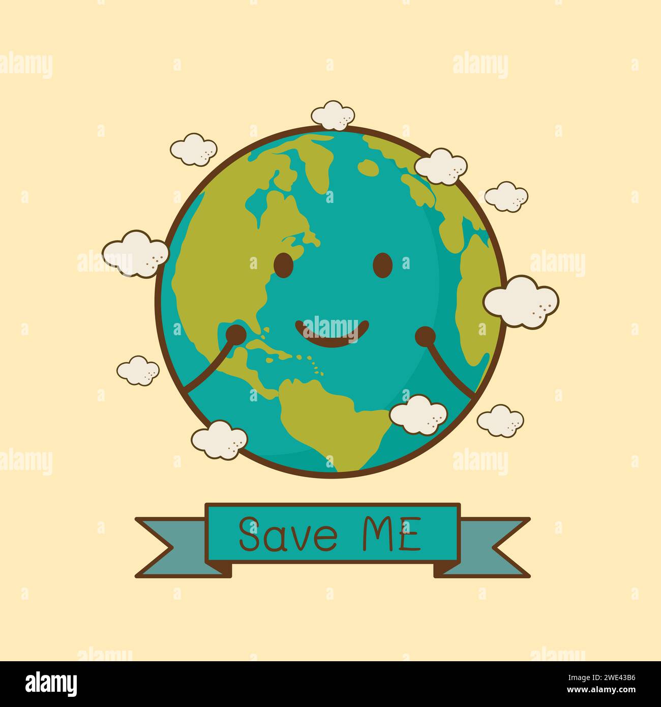 Earth Day 22 aprile con Globe cute Character.idea della campagna Earth Day.idea della campagna Earth Day campagna Earth Day per poster biglietto di auguri copertina opuscolo Brochure ABS Illustrazione Vettoriale