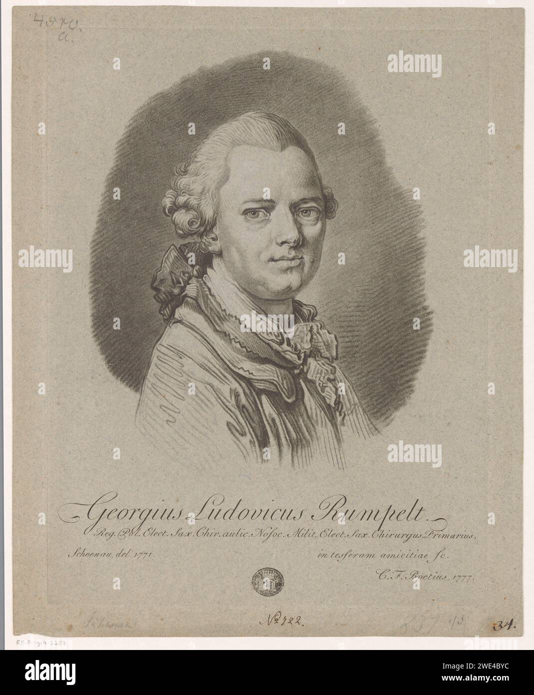 PortraT van Georg Ludwig Rumpelt, Christian Friedrich Boëtius, in onore di Johann Eleazar Schenau, 1777 stampa Dresden paper Historical Persons Foto Stock