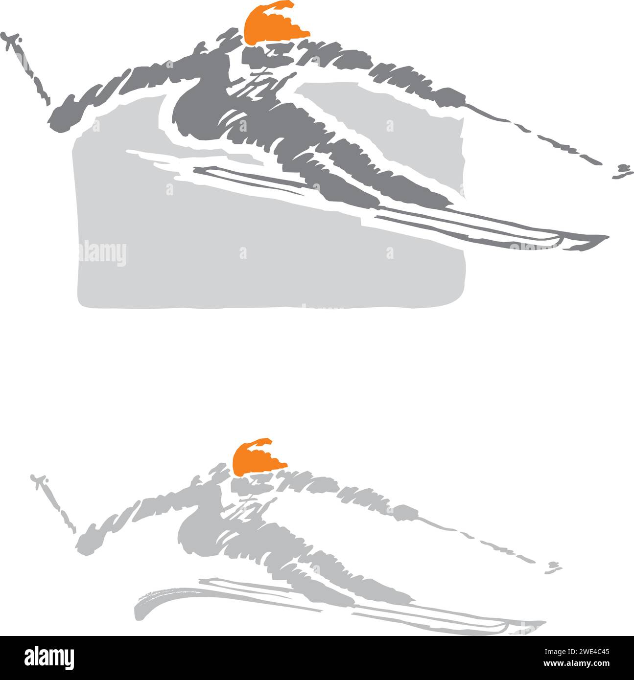 sciatore bianco e nero con cappuccio arancione Illustrazione Vettoriale