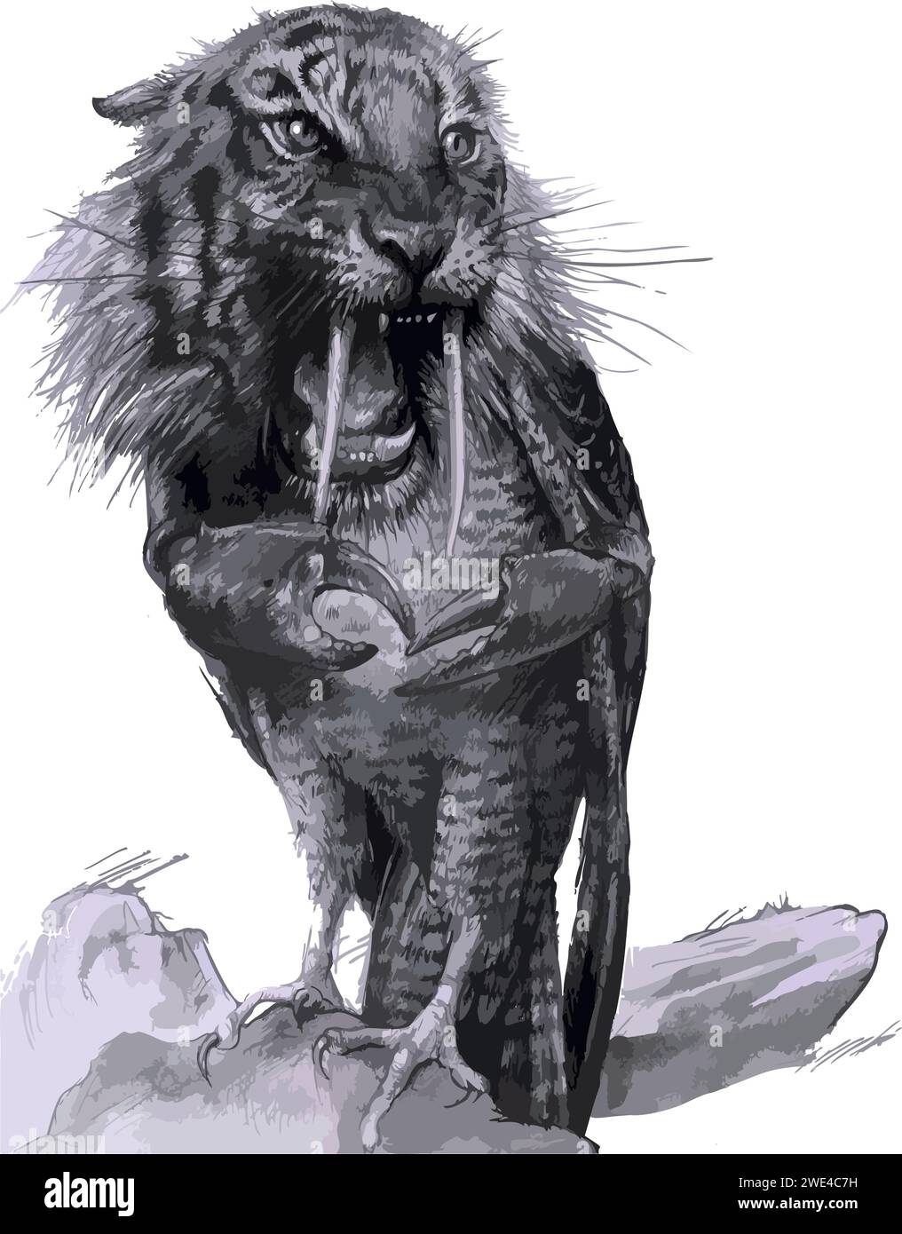 testa di leone nel corpo di un gufo su sfondo bianco Illustrazione Vettoriale