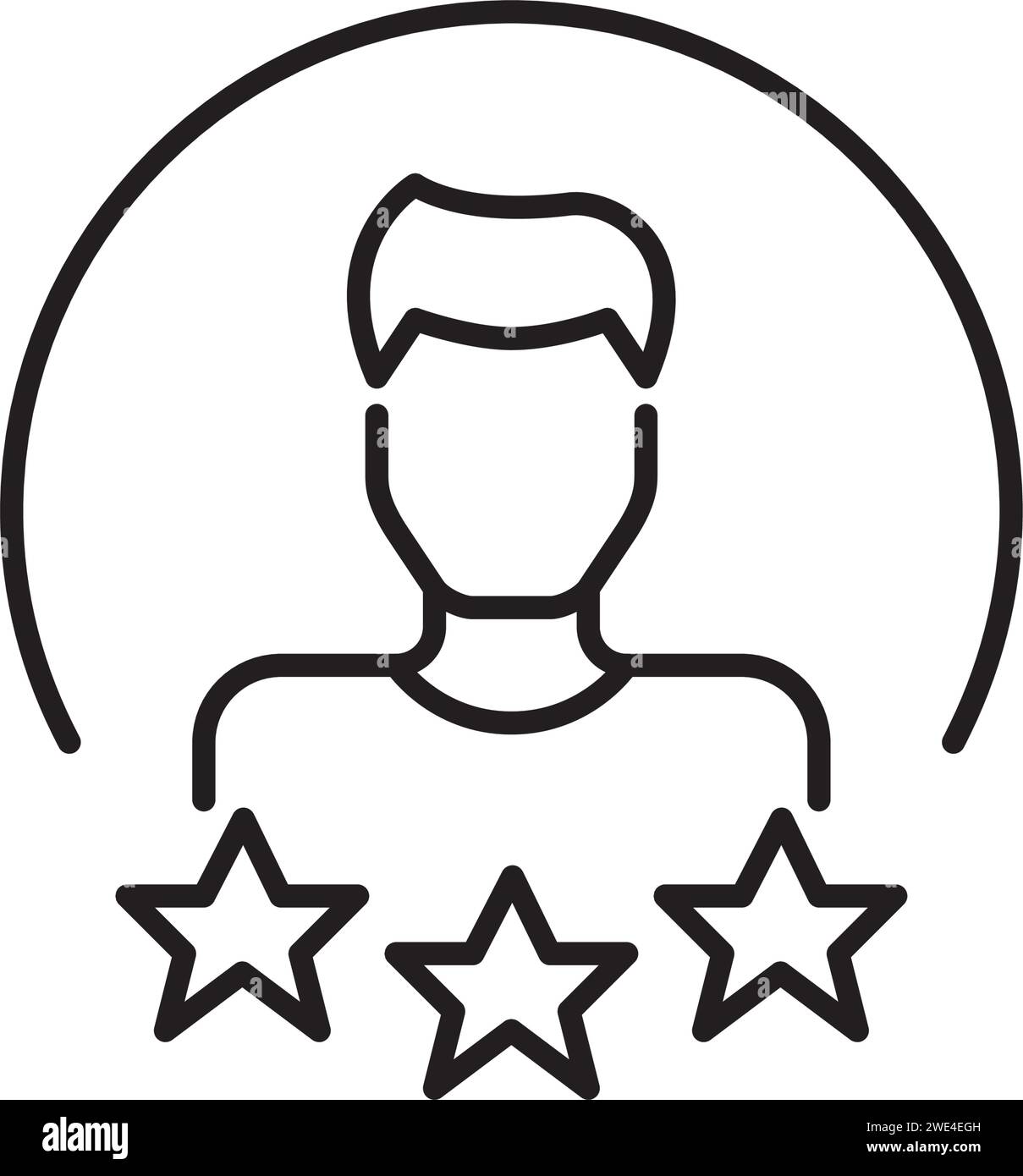 Valutazione a stelle da parte dell'utente. Uomo con i capelli corti. Icona Pixel Perfect Illustrazione Vettoriale