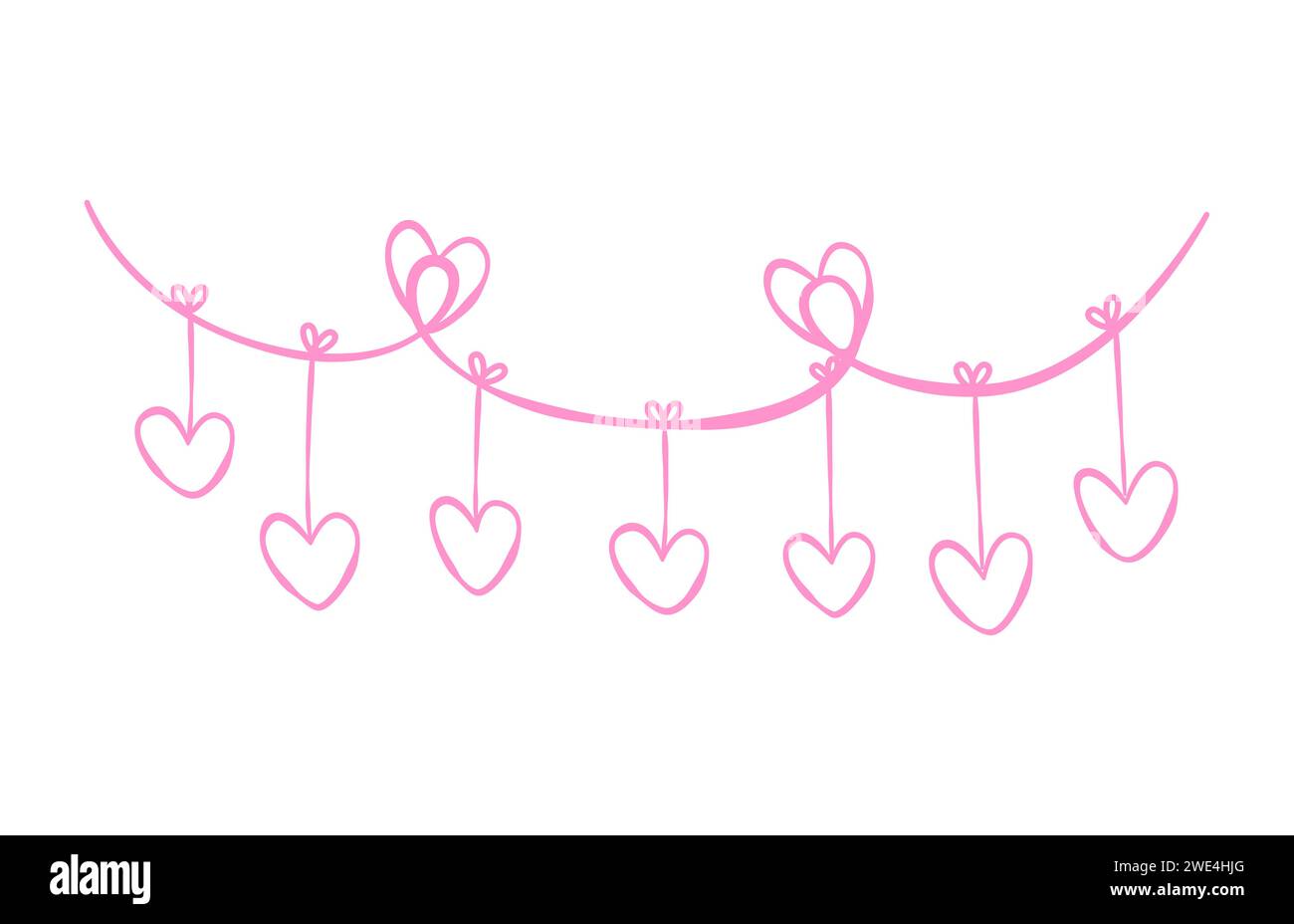 Ghirlanda Pink Hearts disegnata a mano Illustrazione Vettoriale