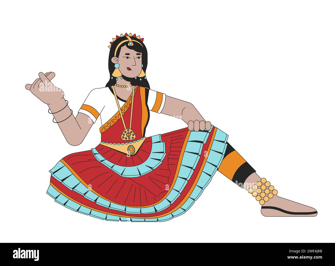 Ballerina bharatanatyam sulla linea Deepavali illustrazione piatta Illustrazione Vettoriale