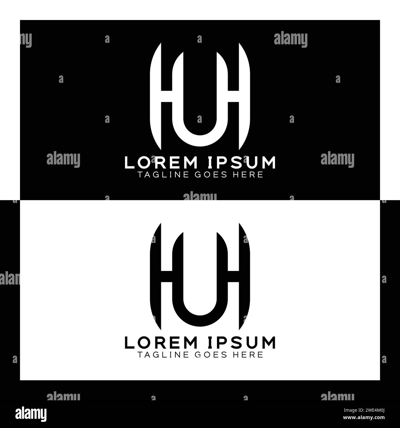 Logo HU con lettera iniziale. Monogramma di progettazione del modello H e U dell'alfabeto Illustrazione Vettoriale