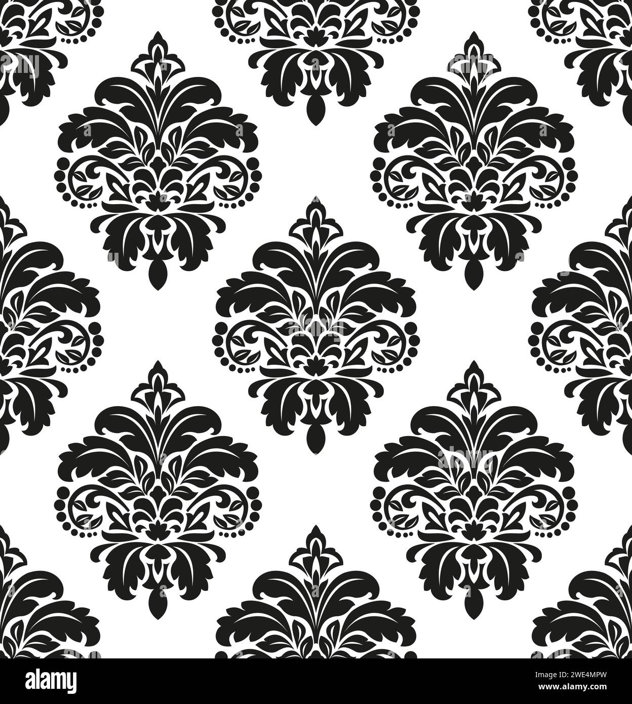 Motivo floreale. Carta da parati barocca, Damasco. Sfondo vettoriale senza interruzioni. Ornamento bianco e nero. Illustrazione Vettoriale