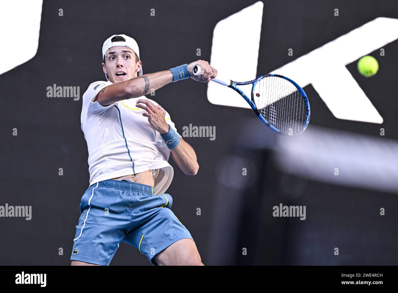 Arthur Cazaux di Francia durante l'Australian Open 2024, torneo di tennis del grande Slam il 22 gennaio 2024 al Melbourne Park di Melbourne, Australia Foto Stock