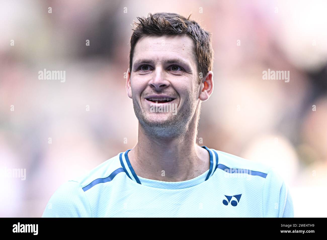 Hubert Hurkacz della Polonia durante l'Australian Open 2024, torneo di tennis del grande Slam il 22 gennaio 2024 al Melbourne Park di Melbourne, Australia Foto Stock