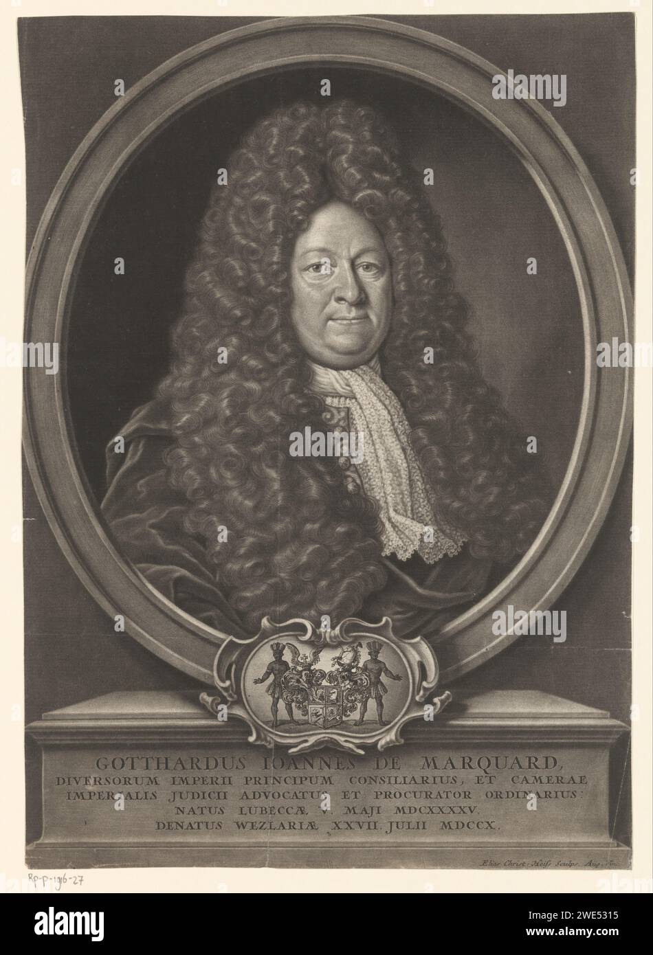 PortraT van Gotthard Johann von Marquard, Elias Christopf Heiss, 1710 - 1731 stampa Augsburg paper Historical Persons. cuscinetto araldico Foto Stock