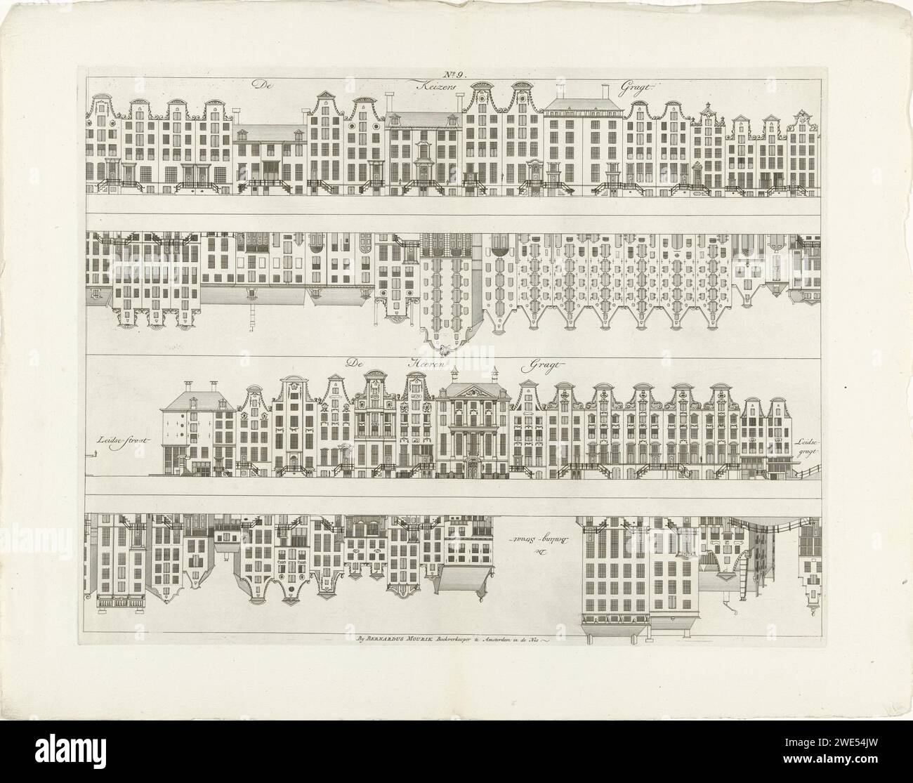 Facciate di case su Keizersgracht e Herengracht a Beulingstraat, Caspar Jacobsz. Philips, 1768 - 1771 stampa Amsterdam carta incisione anteriore faÃ §ade Keizersgracht. Herengracht Foto Stock