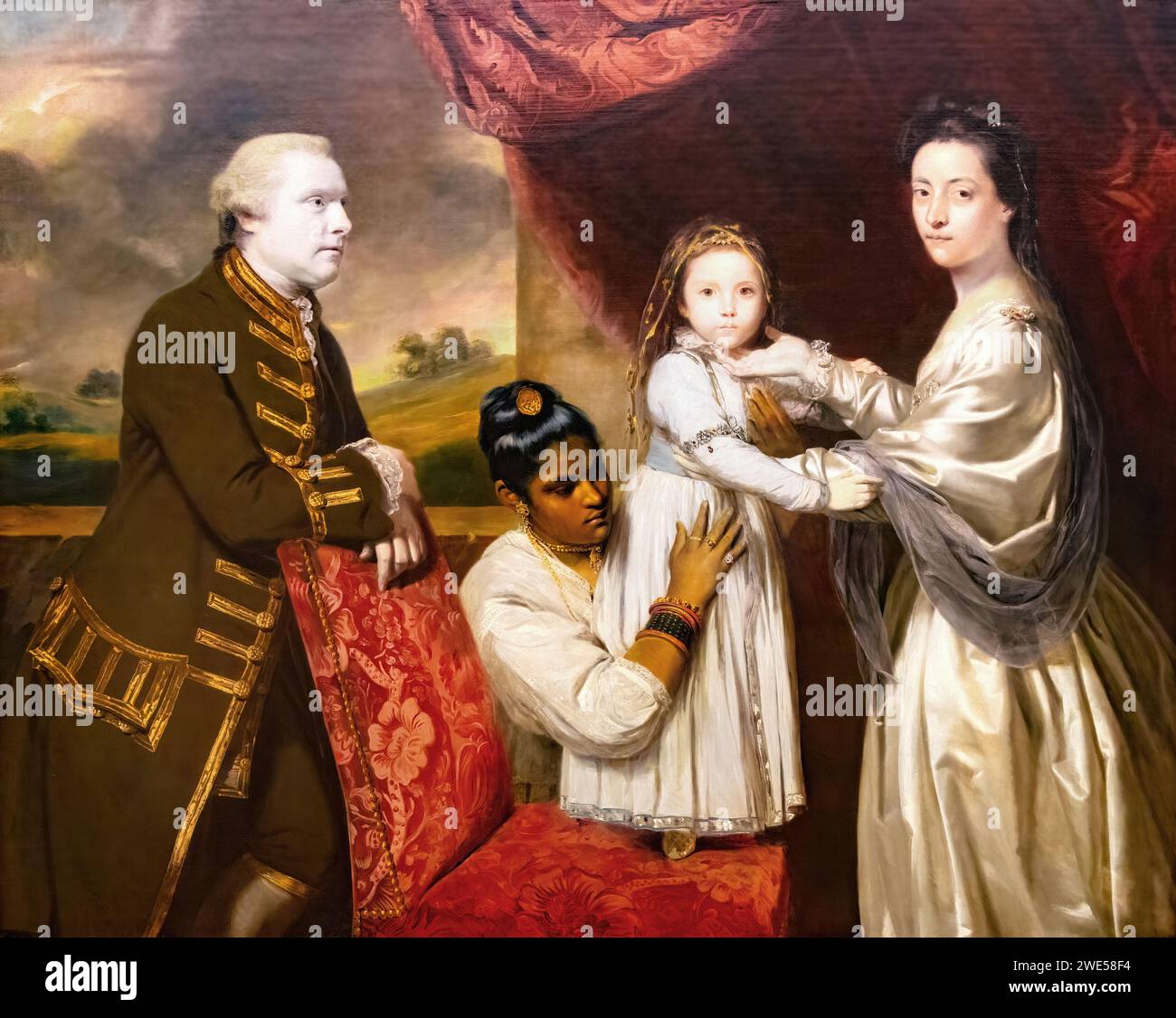 Sir Joshua Reynolds dipinge; Tysoe Saul Hancock, sua moglie Philadelphia, la figlia Elizabeth e la cameriera indiana Clarinda. 1765-67. Ritratto di famiglia. Foto Stock