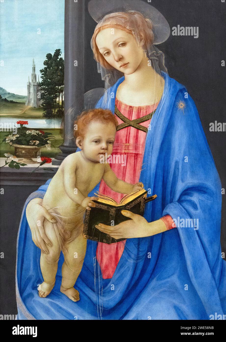 Filippino Lippi pittura, "Maria e il bambino" c 1475-80; o "Madonna col bambino", pittore rinascimentale italiano 1457-1504, figlio di fra Filippino Lippi Foto Stock