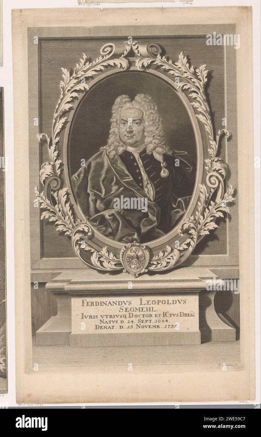 Portret van Ferdinand Leopold Segmehl, Christian Friedrich Boëtius, 1735 - 1782 stampa Germania carta incisione persone storiche. cuscinetto araldico Foto Stock