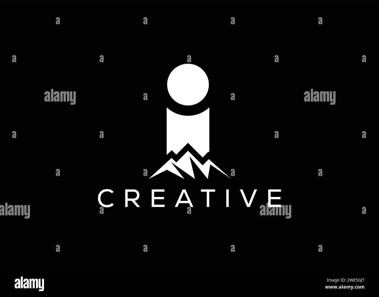 Modello vettoriale con logo Mountain Letter i minimalista. Lettera iniziale i logo vettore collina Illustrazione Vettoriale