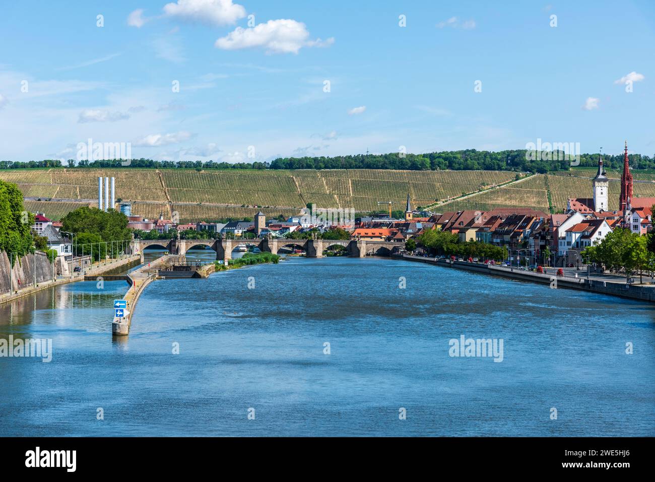 Vecchio ponte principale e centro storico di Würzburg, bassa Franconia, Franconia, Baviera, Germania Foto Stock