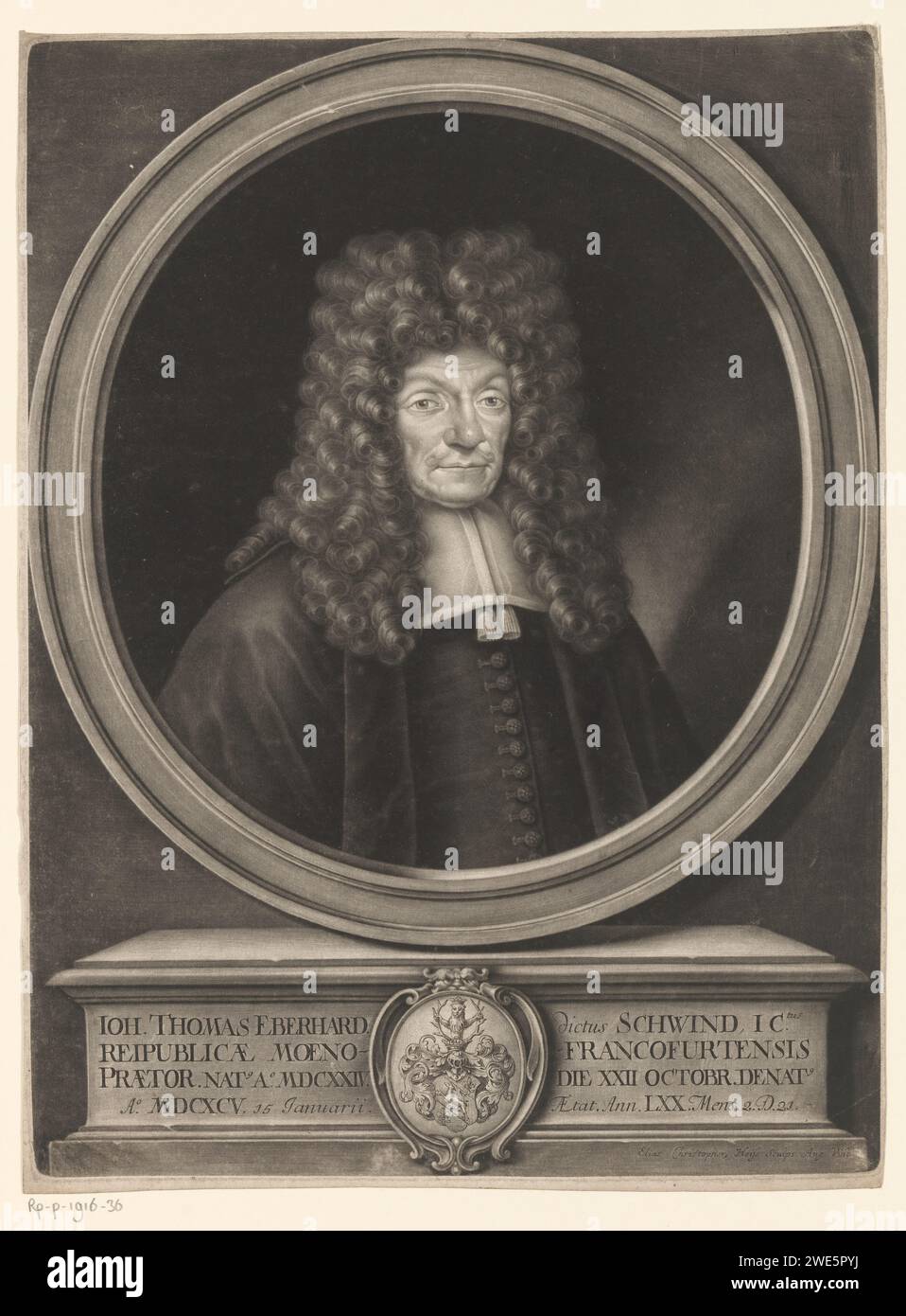 Ritratto van Johann Thomas Eberhard, Elias Christopf Heiss, 1695 - 1731 stampa Augsburg paper etching Historical Persons. cuscinetto araldico Foto Stock