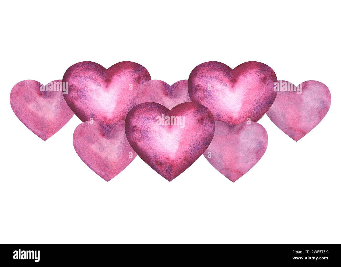 Semplice cuori lilla color rosa acquerello per un biglietto da visita o una t-shirt Happy San Valentino. Romanticismo, relazione e amore. Illustrazione del cuore. La mano Foto Stock